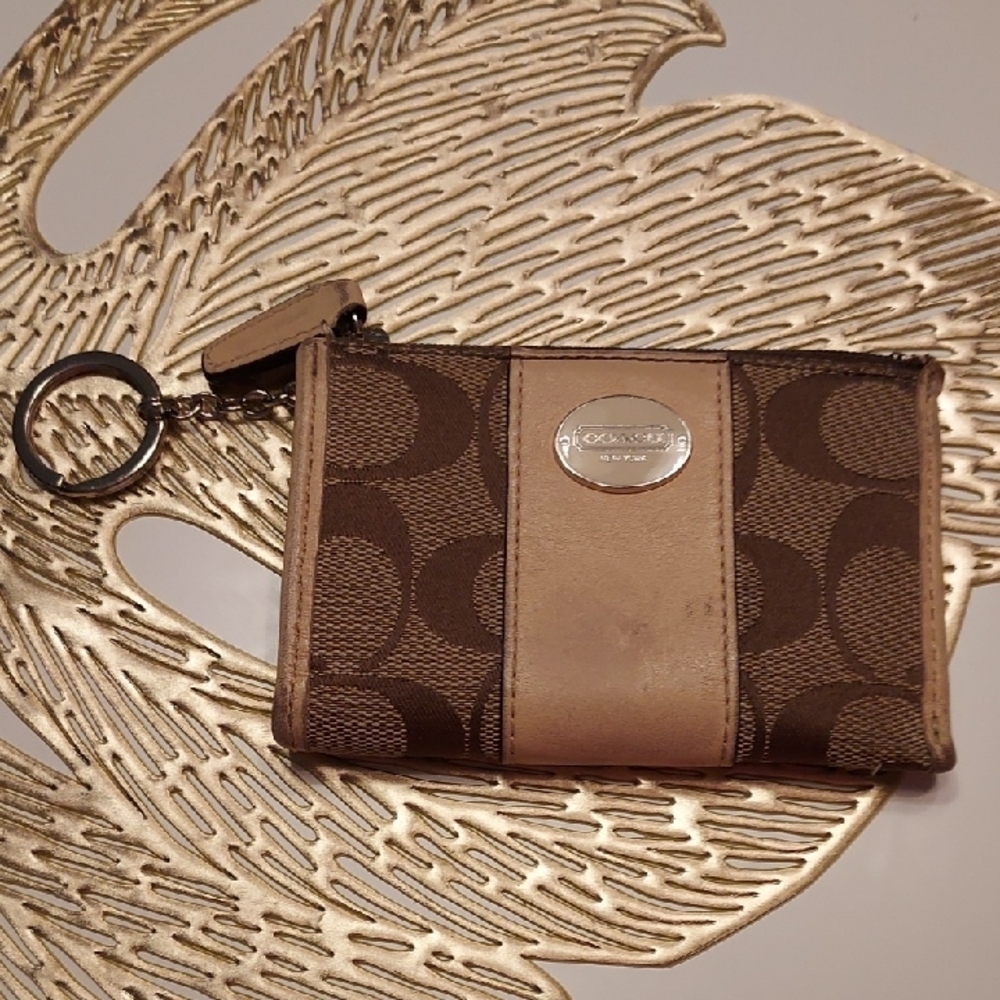 Coach Brown and Tan Keychain Wallet